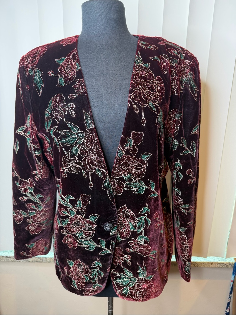 Vintage Norton McNaughton Women's Floral Metallic Velvet Blazer Jacket Size 12